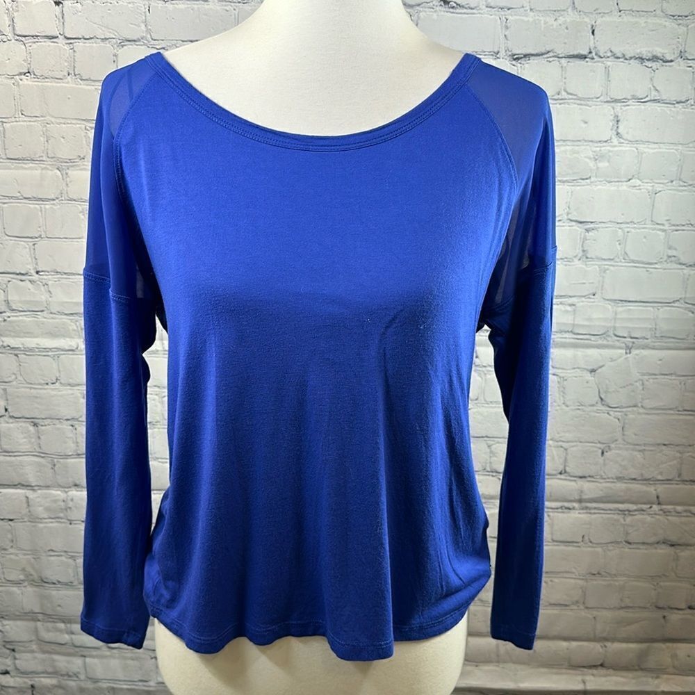 👚✨ Juicy Couture Royal Blue Mesh Detail Long Sleeve Top - Size Small